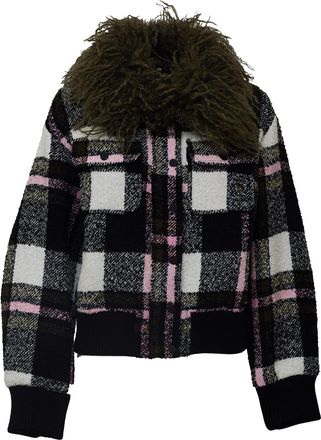 Essentiel Kpop Removable Faux Fur Collar Bomber Jacket