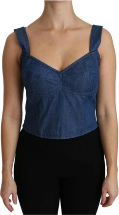 Dolce & Gabbana Stijlvolle Blauwe Mouwloze Bustier Blouse - Dames - Tops zonder mouwen - Blauw - 2XS - Tops