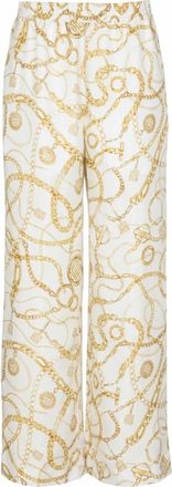 Balmain Flowing bedrukte zijden broek met Chains patroon - Dames - Wijde Broeken - Geel - L - Broeken