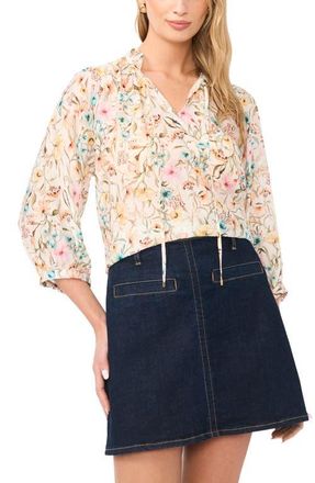 Vince Camuto Floral Ruffle Peasant Top in Antique White at Nordstrom, Size Xx-Small