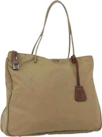 Prada Pre-owned Tote Bags, female, Beige, Size: ONE SIZE Pre-owned Vintage Nylon Tote Bag