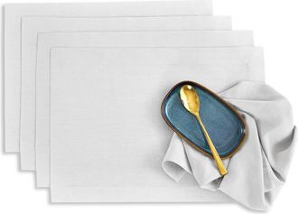 Solino Home Linen Placemats Set of 4, 14 x 19 Inch for Dining Table, Holiday and Everyday Table Decor - Fete in Silver Cloud at Nordstrom, Size Medium