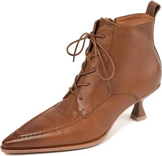 TinaCus Handmade Womens Genuine Leather Sewing Front Lace Up Side Zipper Slip On Mid Kitten Heel Ankle Boots Shoes, Brown, 6.5 UK