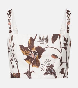 Agua Bendita Cacao floral linen crop top