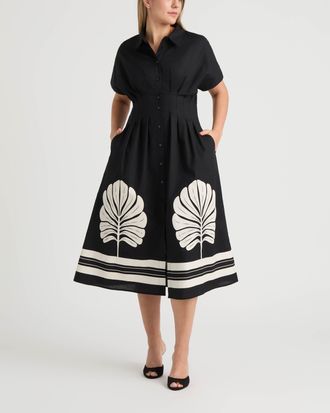 Ellen Tracy Womens Button Front Pleated Shirt Dress