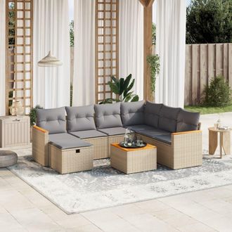 vidaXL Juego De Sof&aacute;s Jard&iacute;n Con Cojines Beige Mezcla 8 Pzas Rat&aacute;n Pe Vidaxl