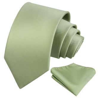 Alizeal Mens 8cm Solid Color Necktie and Hanky Classic Business Formal Tie with Pocket Square Set, Sage Green