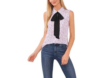 CeCe by Cynthia Steffe Sleeveless Floral Bow Blouse Womens Clothing New Ivory : XL, Jersey/Polyester