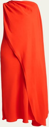 Balenciaga Silk-Wool Draped Cape Midi Dress