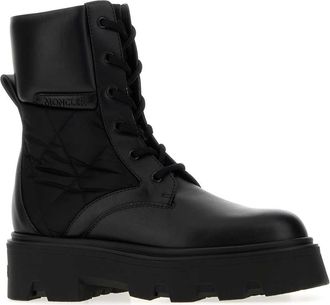 Moncler Womens Black Leather And Fabric Aurea Ankle Boots 999 Stivali
