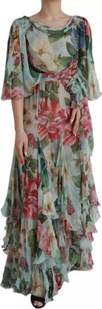 Dolce & Gabbana Blue Floral Print Tiered Long Maxi Womens Dress (Pre-Owned)