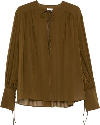 Andamane Blusa con collo lavallière - Verde