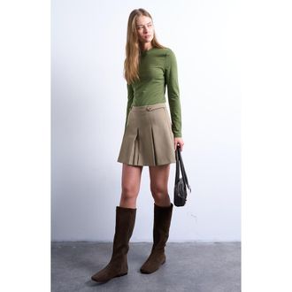 Topshop Box Pleat Miniskirt in Brown at Nordstrom, Size 10 Us