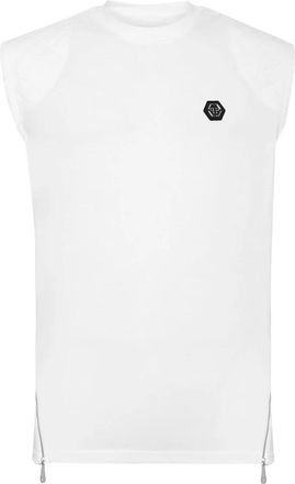 Philipp Plein T-Shirt Ronde Hals Hexagon - Heren - Tops zonder mouwen - Wit - 4XL - Katoen - Tops