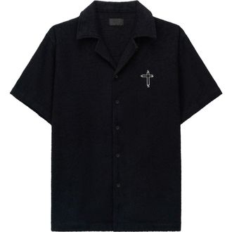 Rta Nathan Oversize Terry Cloth Camp Shirt in Black at Nordstrom, Size Xxx-Large