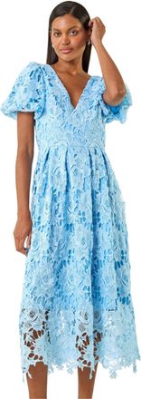 Roman Womens Premium Crochet Lace Midi Dress - Blue - Size 18 UK