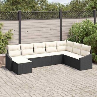 vidaXL Conjunto De Sof&aacute; De Jard&iacute;n 8 Pcs Negro Polirat&aacute;n Vidaxl