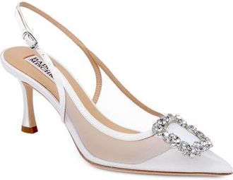 Badgley Mischka Yuta Pointed Toe Slingback Pump in White Satin at Nordstrom, Size 6.5