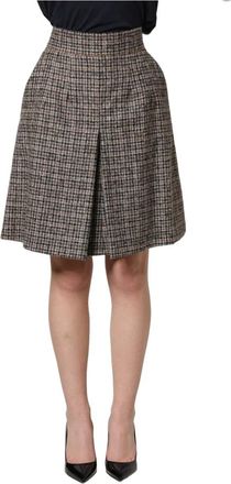 Dolce & Gabbana Tweed Mini Rok met Kick Plooi en Hoge Taille - Dames - Korte rokken - Bruin - 2XS - Tweed - Rokken