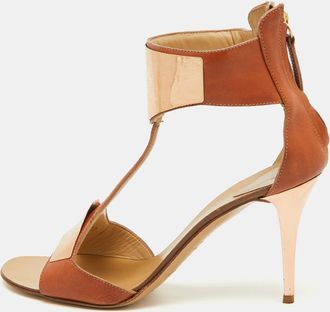 Giuseppe Zanotti Tan Leather Metal Detail T-Strap Sandals