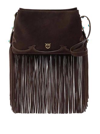 Pinko Triplet Bag In Chocolate Suede With Fringe