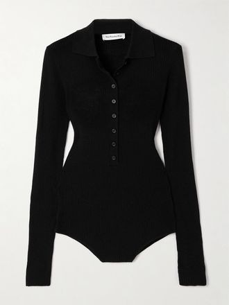 Frankie Shop Body In Misto Lana, Seta E Cashmere A Coste Solana - Nero