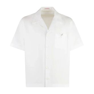 Valentino Short Sleeve Shirts, male, White, Size: L White Cotton Popelin Shirt