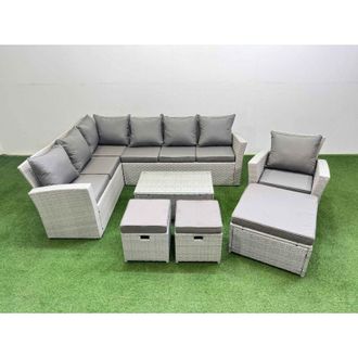 Fimous 10 Seater Garden Outdoor pe Rattan Furniture Set Rattan Garden Sofa Set with 3 Footstools Light Grey Mixed - Fimous