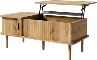 Urban Meuble Mesa de centro elevable efecto madera, retro, puerta corredera