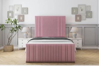 Sloomy Kingsley Plush Frame-Mattress - 50 Upholstered Headboard in Pink | Size: Small Single
