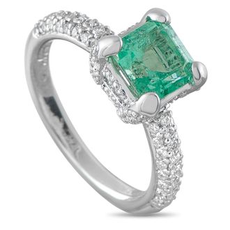 Luxury Bazaar 18K White Gold 0.70ct Diamond and Emerald Ring MF25-062526