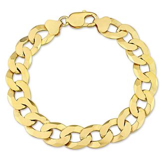 Amour 12.5mm Flat Curb Chain Bracelet In Yellow Plated Sterling Silver, 9 In