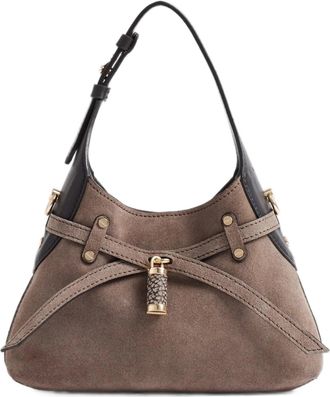 Borbonese Mini Suede Hobo Bag With Leather Accents And Gold Hardware