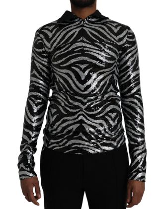 Dolce & Gabbana Mens Sequin Zebra Print Blouse - Black