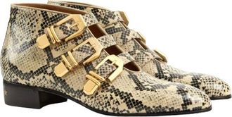 Gucci Neutral Snake-Effect Leather Ankle Boots Size 38