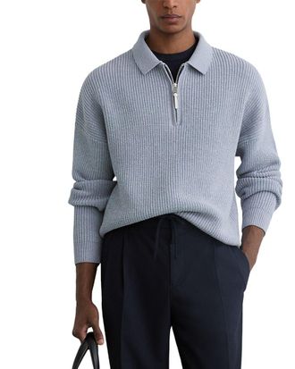 Reiss Prop Half Zip Ribbed P Sweater