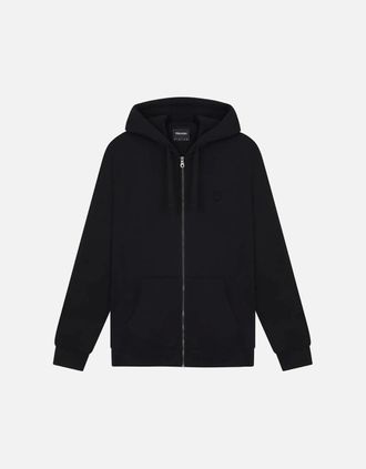 Lyle & Scott Mens Lyle & Scott Tonal Eagle Jet Black Zip Through Hoodie - Size: 40