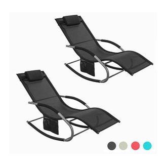 SoBuy Set De 2 Mecedoras, Jard&iacute;n Mecedora Con Reposapi&eacute;s, Hamaca De Jard&iacute;n, Tumbona Ergon&oacute;mica, Negro, Ogs28-schx2 Sobuy Es