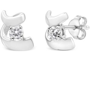 House of Brilliance 10K Gold 1/10 Cttw Diamond Espira Swirls Solitaire Push Back Stud Earrings in White at Nordstrom