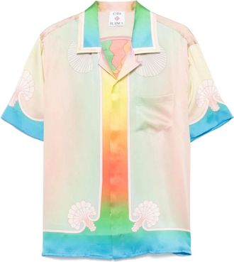 Casablanca Overhemden, Heren, Veelkleurig, M, Roze Camp Kraag Shirt Korte Mouwen