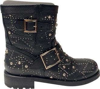 Jimmy Choo London Youth Studded Biker Boots in Black Leather