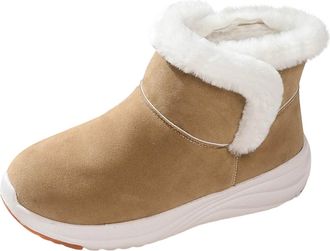 Generic Womens Snow Boots Casual Cosy Walking Shoes Solid Color Round Toe Faux Fur Lined Thick Sole Comfy Warm Slip On Ankle Boots Outdoor Sports