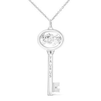 House of Brilliance 925 Sterling Silver Diamond Accent Zodiac Key 18 Pendant Necklace in Taurus at Nordstrom