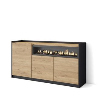 Skraut Home Skraut Home - Aparadores Para Sal&oacute;n, 156x37x80cm, 3 Puertas, Chimenea El&eacute;ctrica, Roble Y Negro
