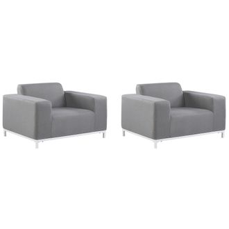 Beliani Conjunto De 2 Sillones De Poli&eacute;ster Gris Blanco Patas Metal Rovigo