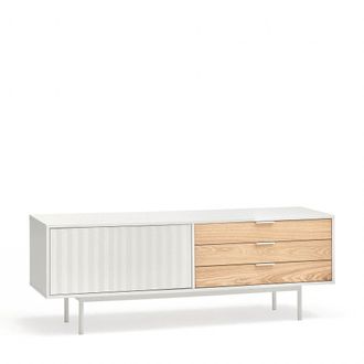 Teulat Mueble de tv 1 puerta 3 cajones blanco y roble