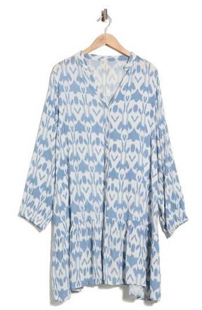 Boho Me Ikat Long Sleeve Cover-Up Dress in White/Blue at Nordstrom Rack, Size 2X