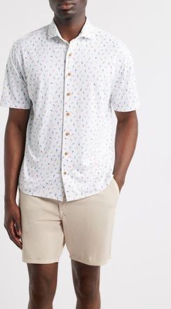Johnnie-O Shortboard Knit Short Sleeve Button-Up Shirt in White at Nordstrom, Size Xx-Large