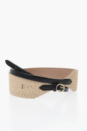 Alaia Leather and Braided Raffia Belt 70mm Alaia