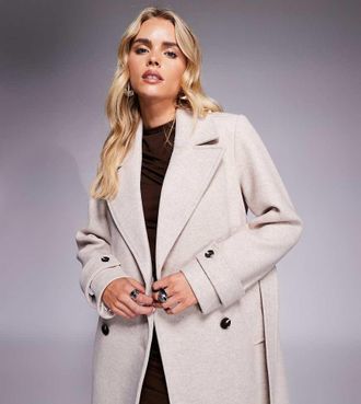 Forever New Cappotto lungo doppiopetto color pietra-Neutro